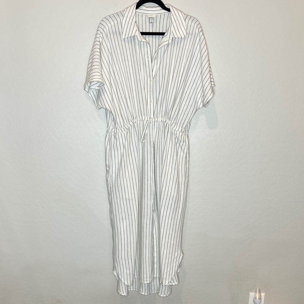 A New Day Linen blend White Striped button down Dress size Large